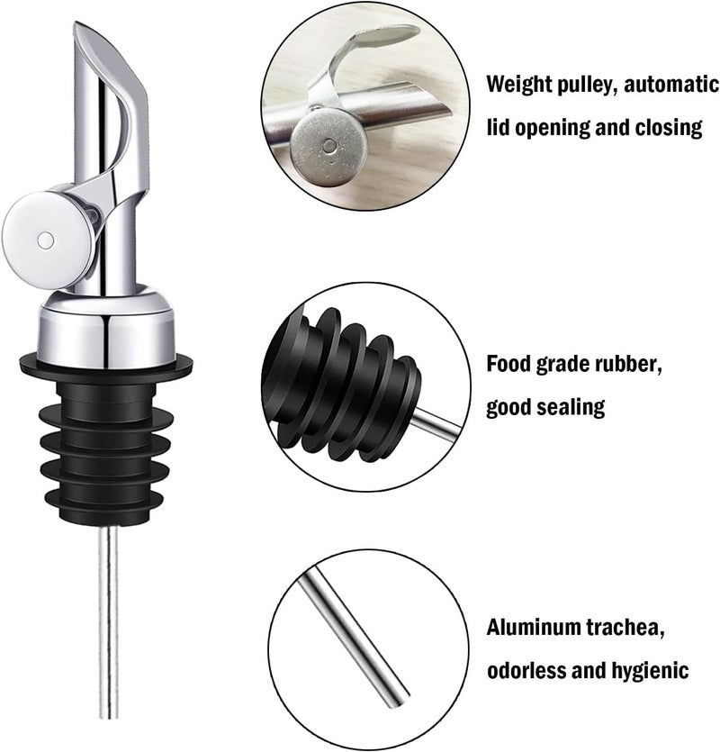 vigor path Weighted Stainless Steel Liquor Bottle Pourers: Auto Flip Spouts for Precise Pouring, Leak-Proof and Dishwasher-Safe (8pcs - Silver) - Image 4